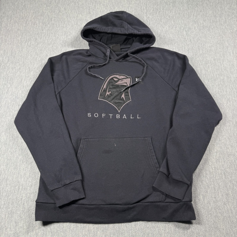 Under Armour Hoodie Mens Large Black Softball Graphic Fleece Pullover Sweatshirt